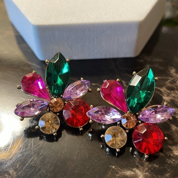 Crystal Colorful CZ Stud Earrings - Picture 14 of 14